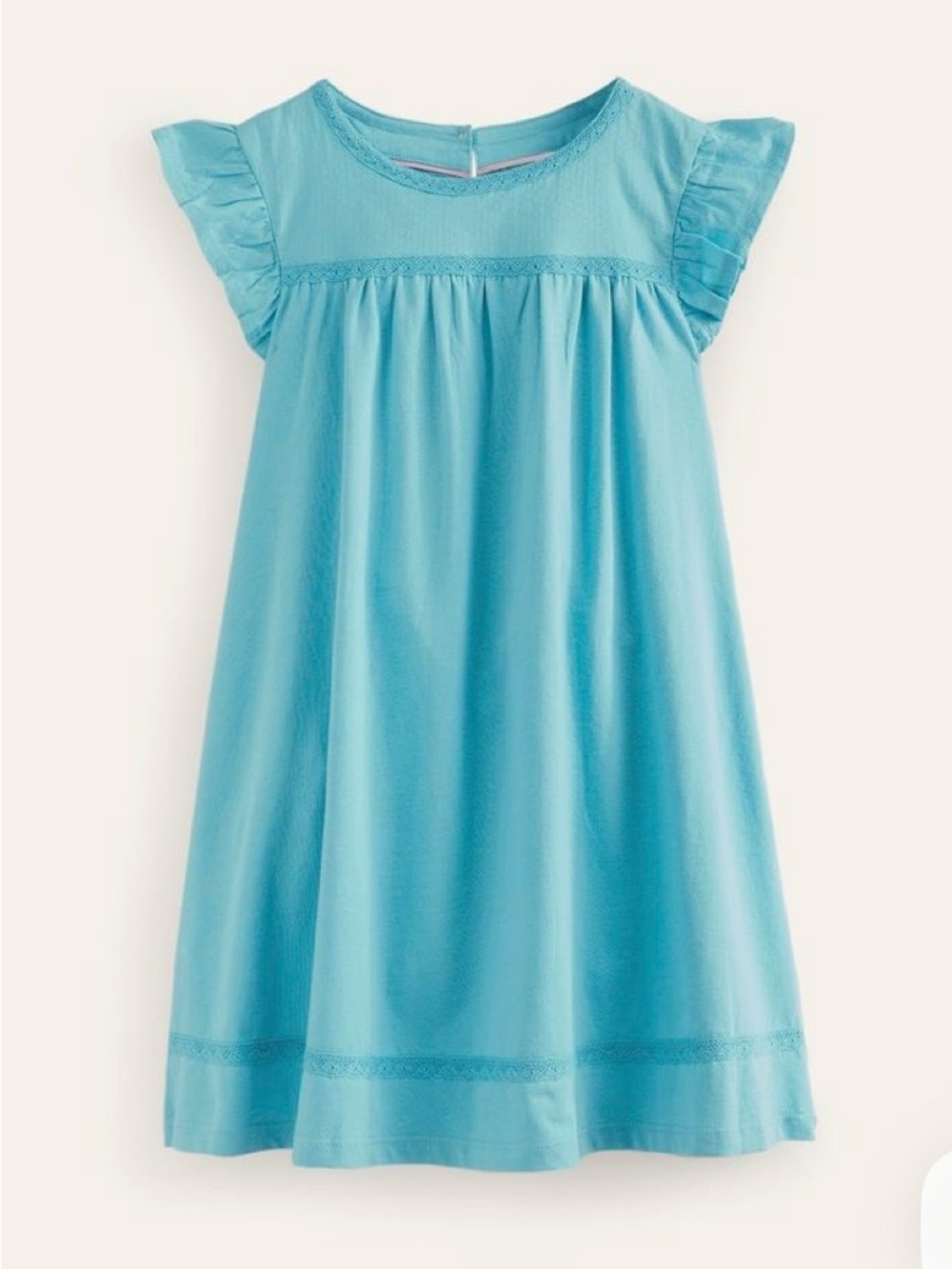 Mini Boden Dress Girls 100% Cotton Flutter Sleeves Blue Sundress Sz 7-8 Casual